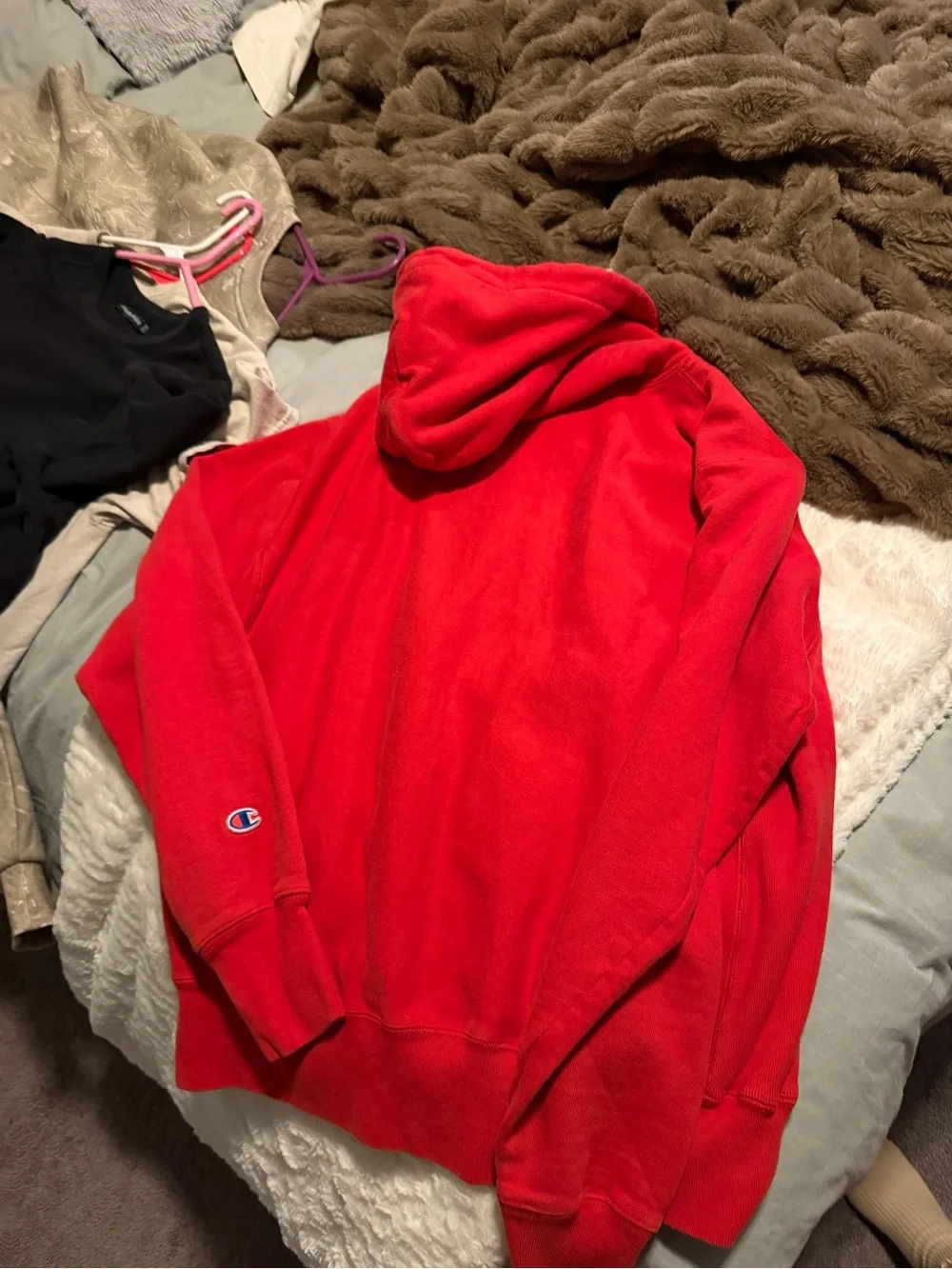 Champion Red Hooded Pullover with Embroidered Logo